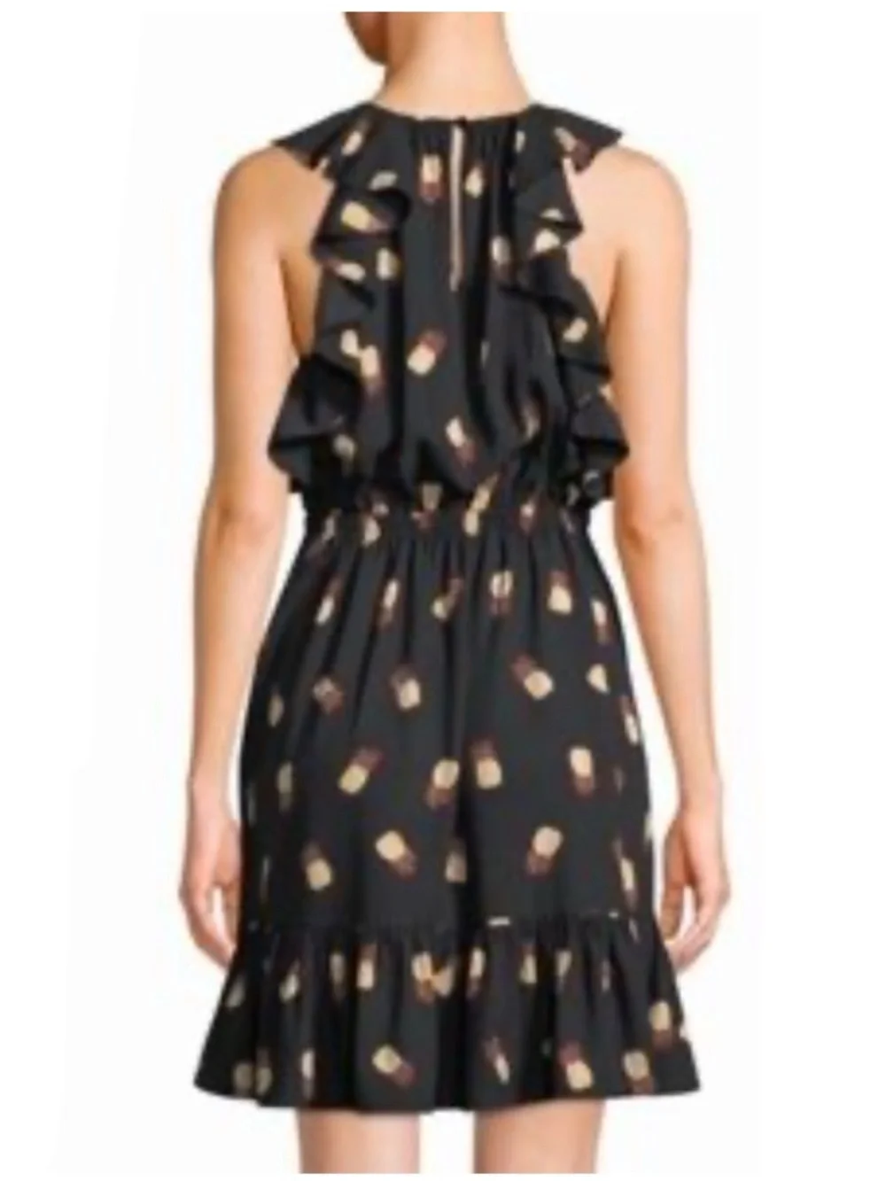 Kate Spade Pineapple Print Sleeveless Ruffle A-Line Mini Dress Black Medium
